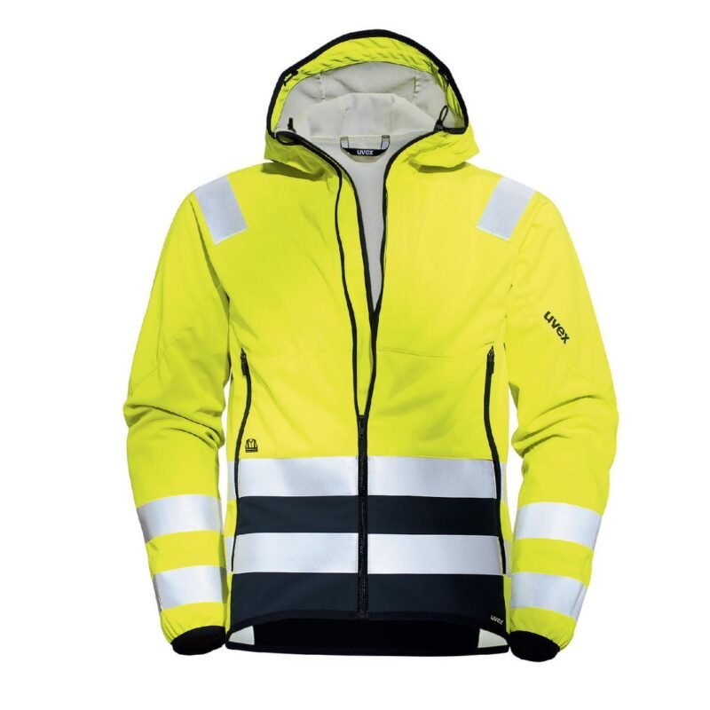 Erkaklar qishki kurtkasi uvex Protection Flash + Storm Softshell, rang high vis